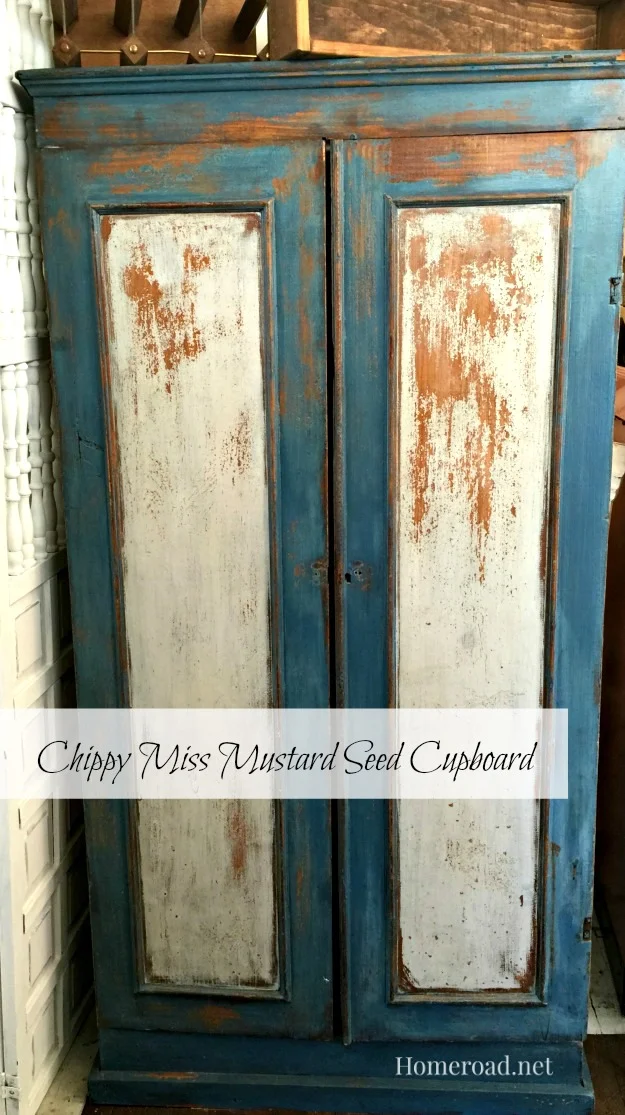 Chippy painted milk paint cabinet