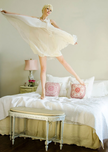 Erin Fetherston in her romantic New York apartment's bedroom on Hello Lovely Studio