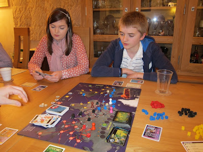 Pandemic - The players worrying about the continuing spread of viruses, although we were feeling hopeful at this point!