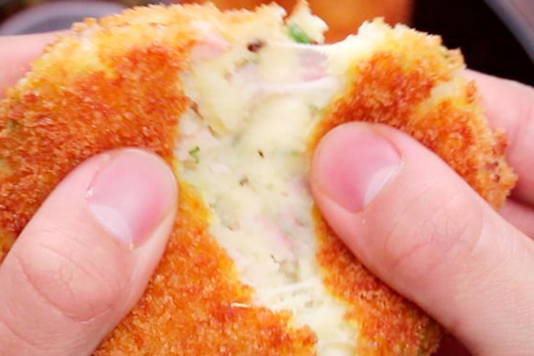 CROQUETAS DE PAPA RELLANAS CON JAMÓN Y QUESO