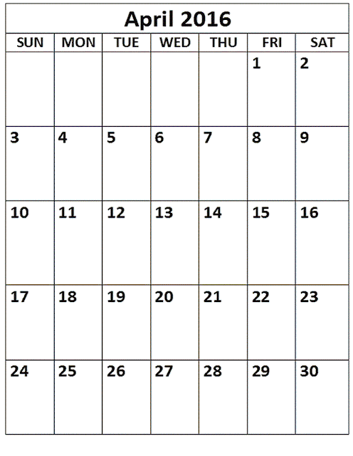 April 2016 Printable Calendar A4, April 2016 Blank Calendar, April 2016 Planner Cute, April 2016 Calendar Download Free