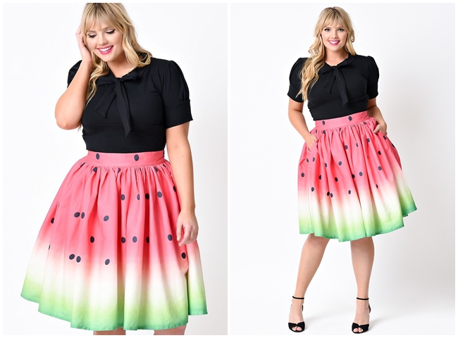 Unique Vintage, Plus Size 1950s High Waist Watermelon Circle Swing Skirt 快點一起來穿Unique Vintage西瓜裙消暑氣