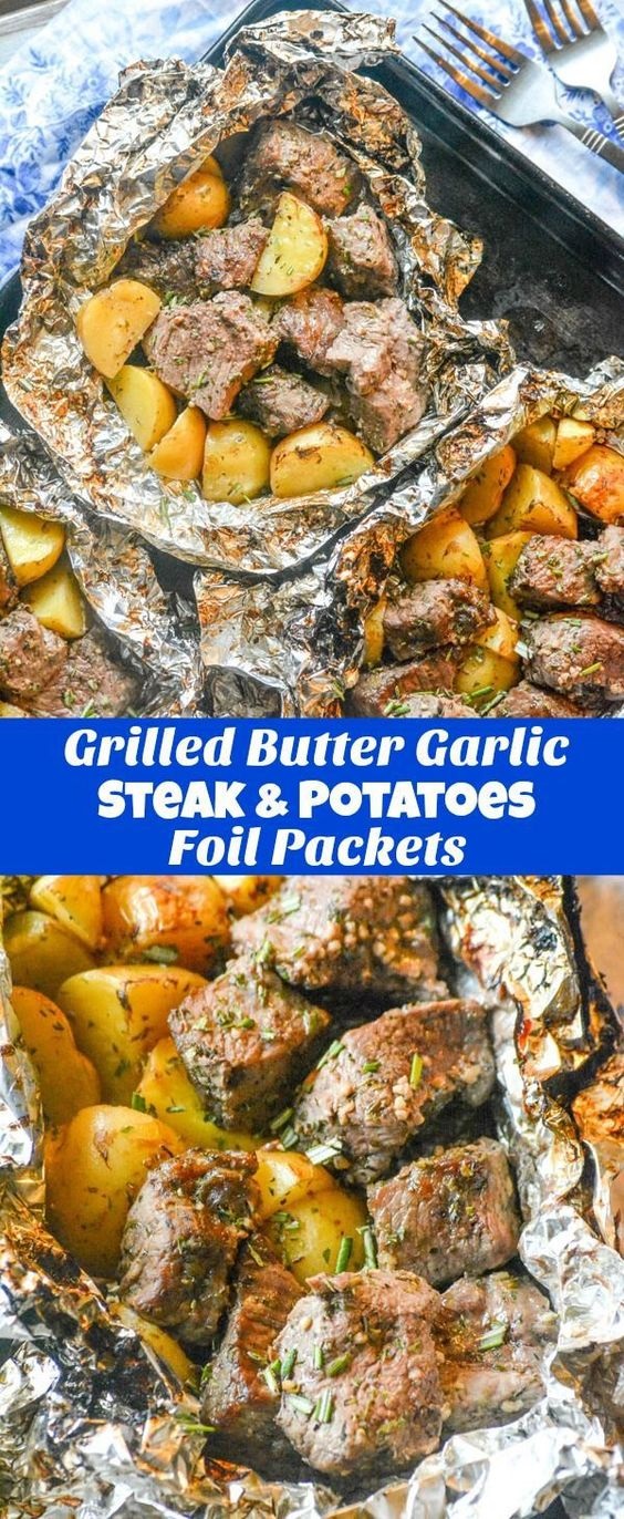 Grilled Butter Garlic Steak & Potato Foil Pack Dinner