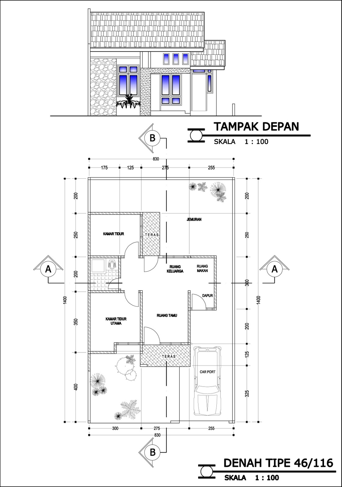 30 Gambar Macam Denah Rumah Type 45 Minimalis Modern 