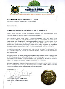 Statement of HM Sultan Muedzul-Lail T Kiram 35th Sultan of Sulu and North Borneo (Sabah)