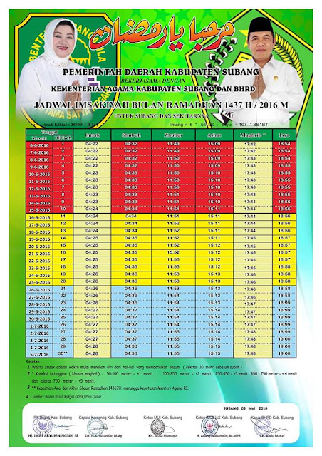 Jadwal Imsakiyah Ramadhan 1437 H Untuk Wilayah Subang Jadwal Imsakiyah Ramadhan 1437 H Untuk Wilayah Subang
