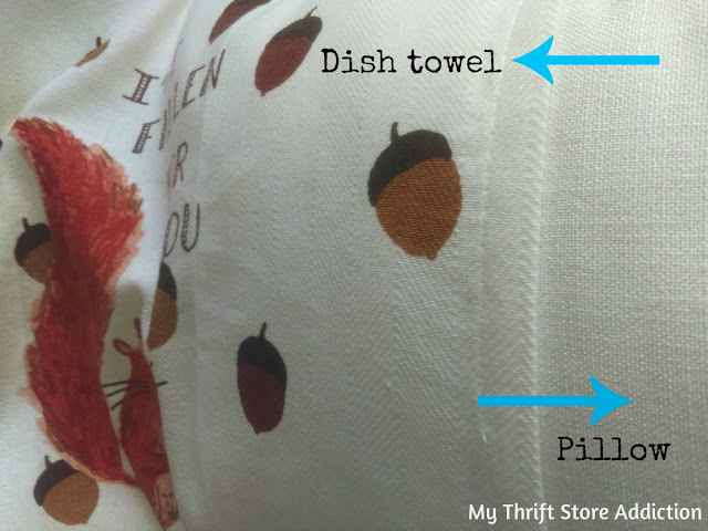 Instead of buying new pillows each season, repurpose inexpensive dish towels as fun fall pillow covers in just 15 minutes! 15 minute fall decor from repurposed dish towels