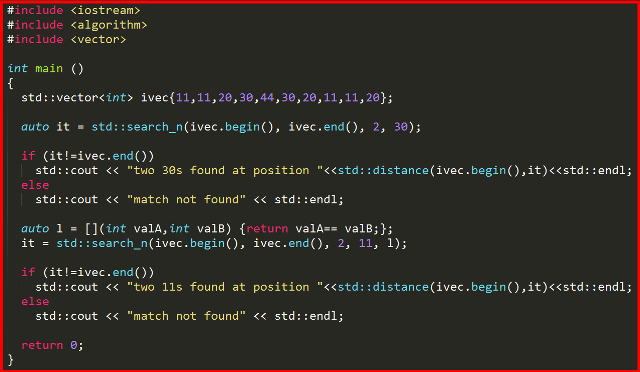 Algorithm | search, search_n ~ C++ Learning Tutorials