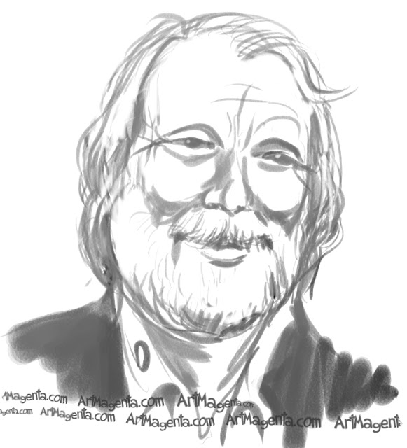 Benny Andersson caricature cartoon. Portrait drawing by caricaturist Artmagenta.