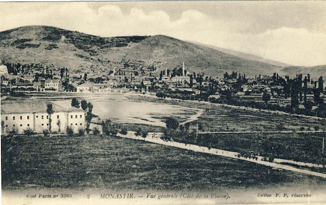 Panorama of part of Bitola with the White Barrack and training area in front of the barrack.