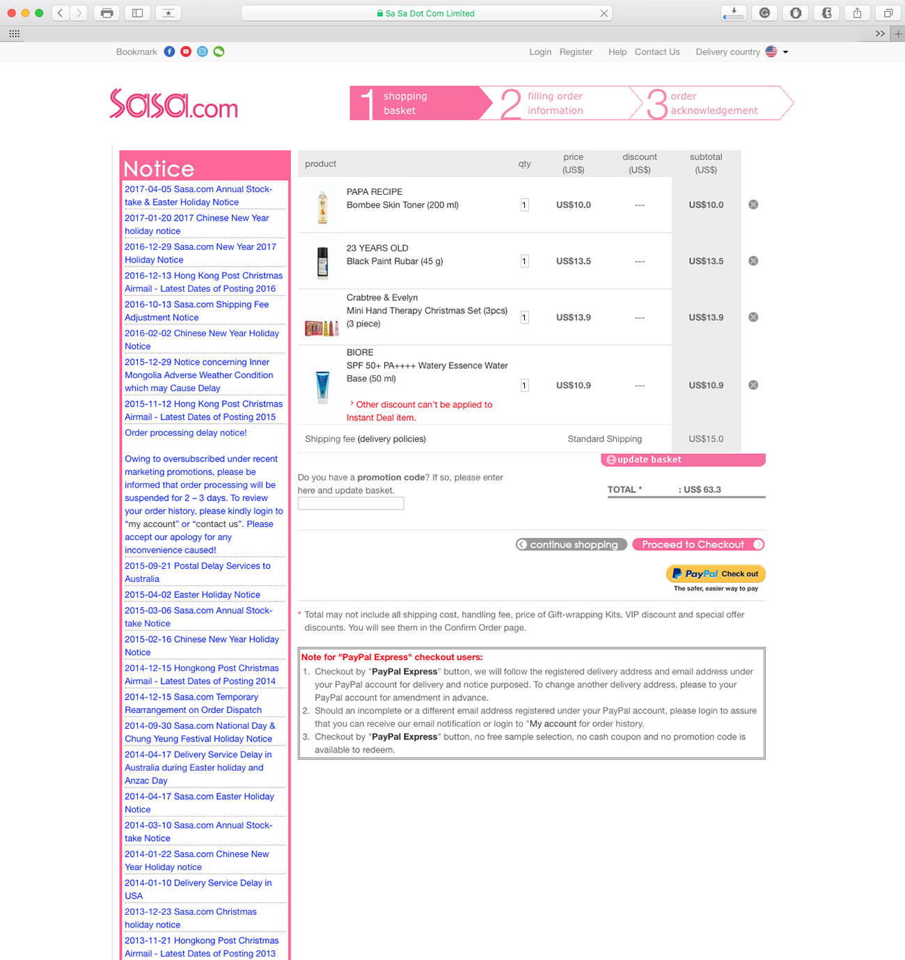 lavlilacs April 2017 haul - Sasa Shopping Cart page