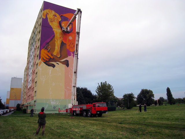 Street Art In Progress By Chilean Muralist INTI in Lodz, Poland For Fundacja Urban Forms 2013. 5