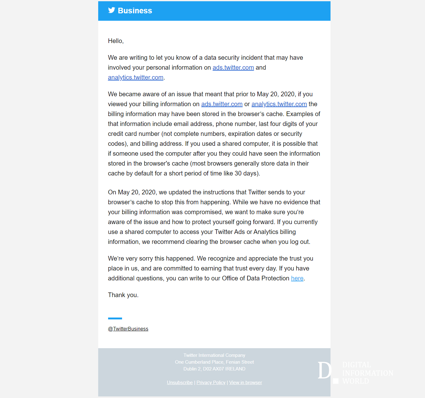 Twitter Sends An Official Email To Business Users Accepting The