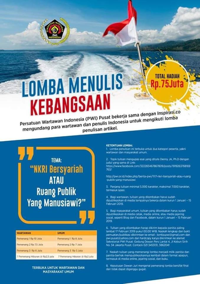 Lomba Menulis Artikel Kebangsaan Berhadiah Total Rp 75