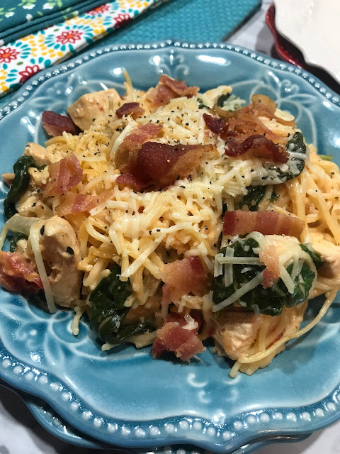 If you love pasta, Tuscan Chicken Spaghetti is a great one-pan dinner.  It is a creamy and flavorful meal, you will want to make again! This is a great recipe when you have company over!  CHasing Saturday's