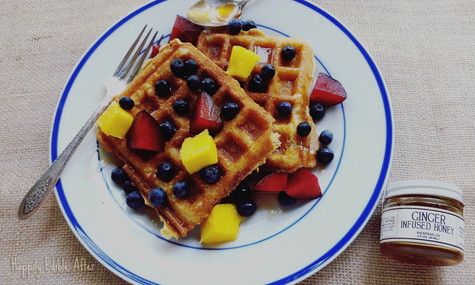 My Favorite Cornmeal Waffles with Verdant Kitchen Ginger Infused Honey