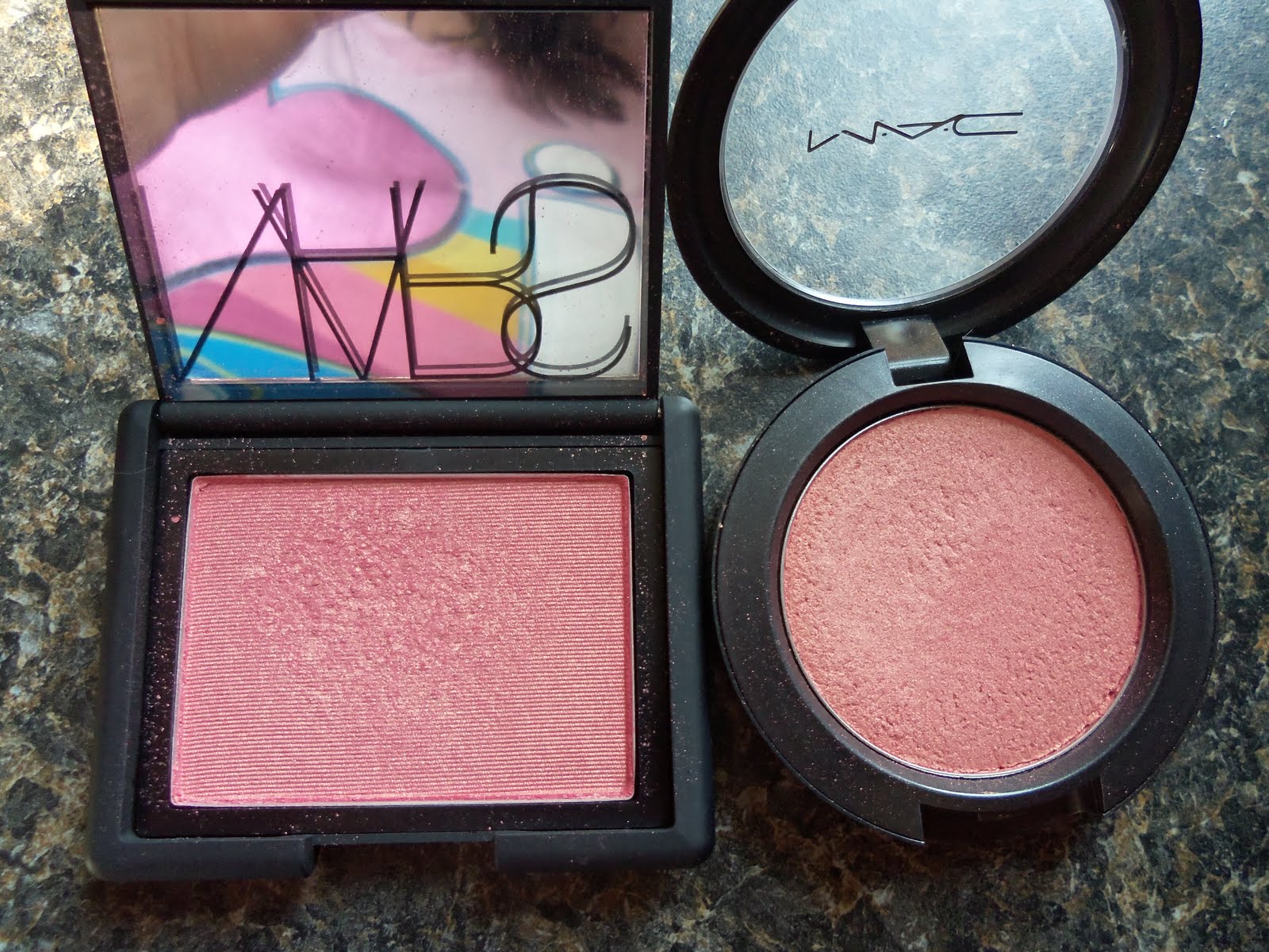 Cuppycake 7's Makeup Minute Nars Orgasm Blush vs. Mac Springsheen Blush