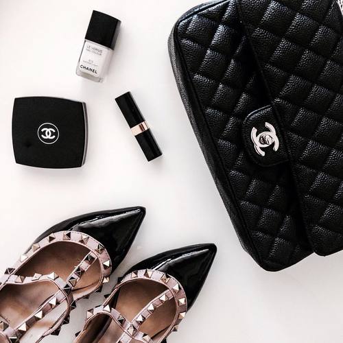 luxury fashion instagram flatlay with chanel bag and valentino rockstud shoes luxury fashion instagram flatlay with chanel bag and valentino rockstud shoes