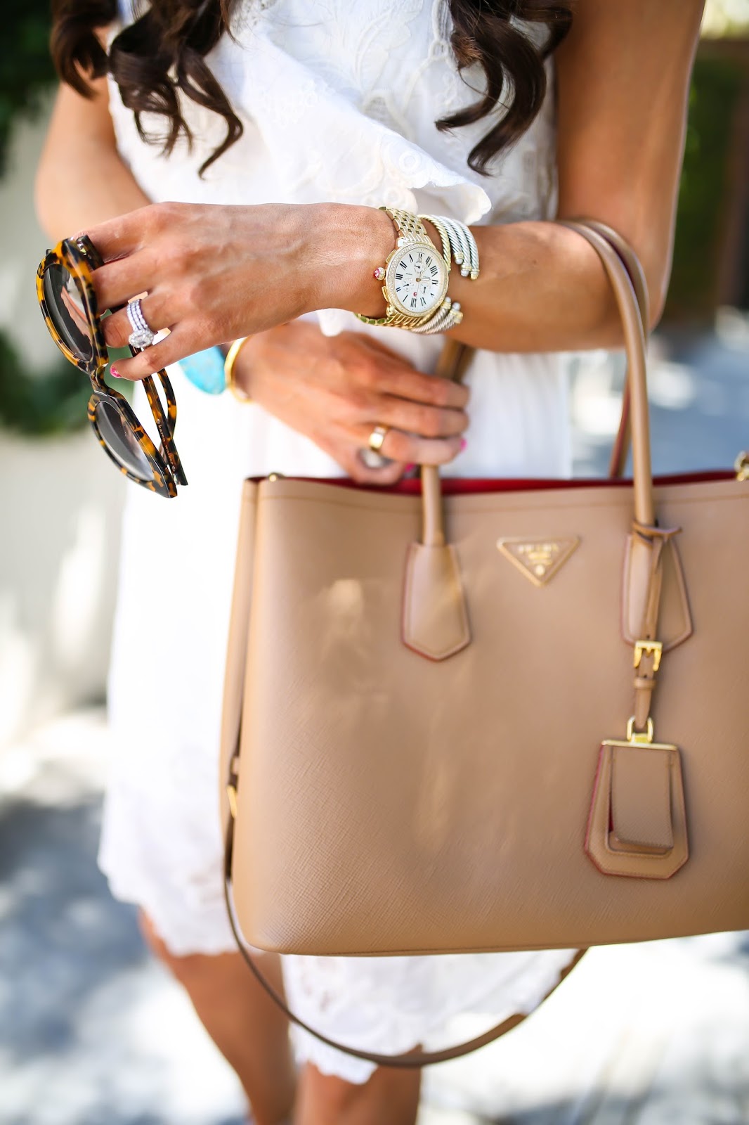 Prada Saffiano Cuir Double Bag Tan - Oh So Glam