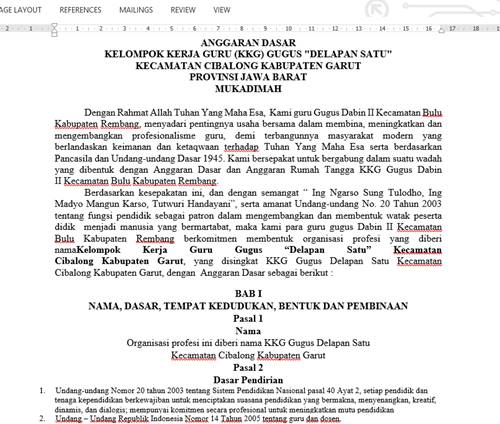 Contoh Ad Art Kelompok Kerja Guru Kkg Untuk Sd Smp Sma Terbaru 3 Foldersoal