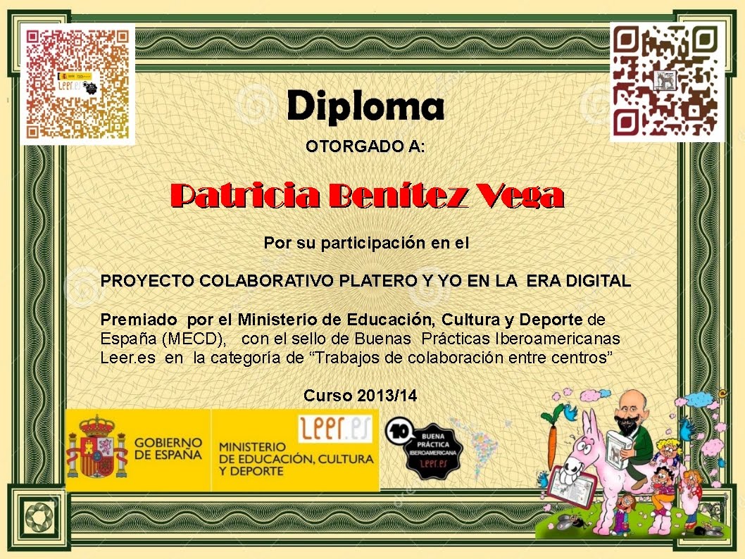 Diploma de participación en el Proyecto "Platero y yo en la era digital"