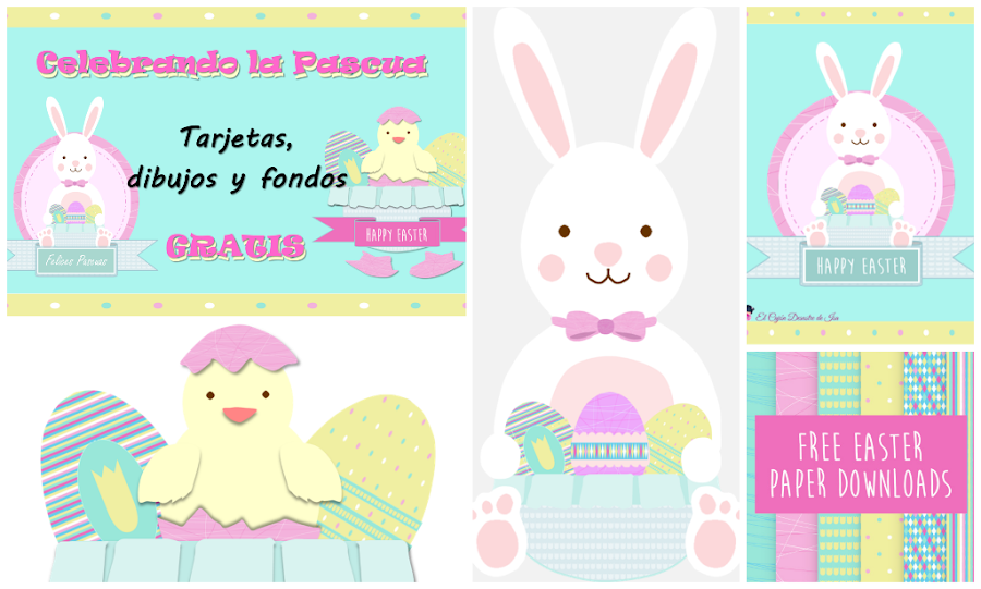 foto enlace para descargar gratis fondos, papeles, tarjetas de felicitación, dibujos de conejo y huevos de Pascua para scrapbook digital, manualidades, celebraciones