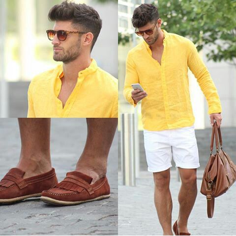 Resultado de imagem para look amarelo moda masculina