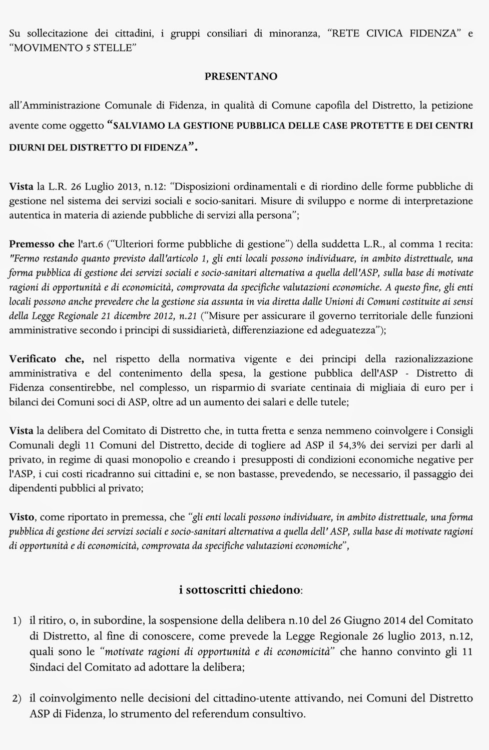 Fidenza Petizione ASP, raccolte finora 2.039 firme