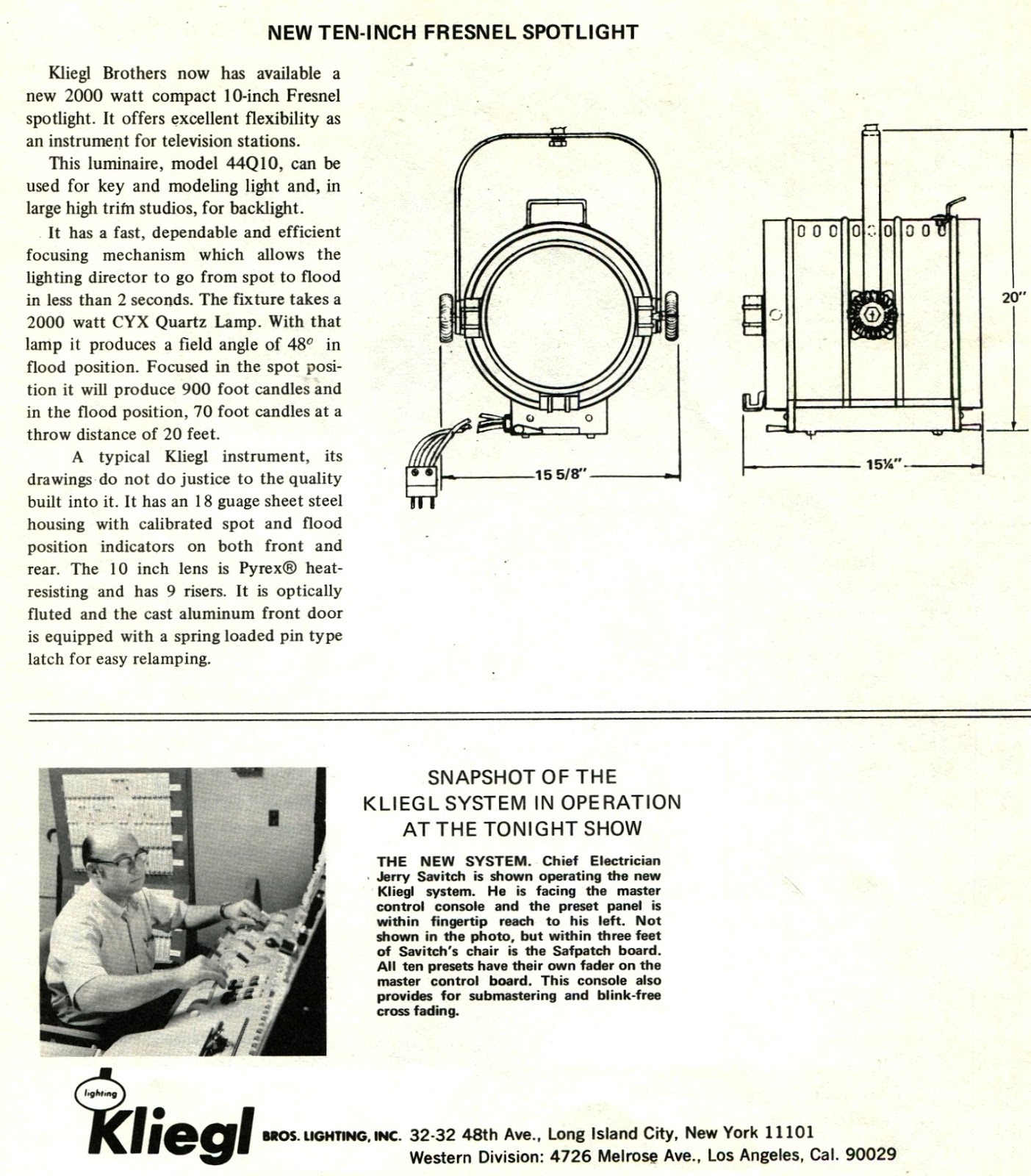 VINTAGE THEATRE CATALOGS KLIEGL BROTHERS IN 1968
