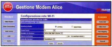 Modem Alice Gate WoIP Plus Wi-Fi come impostare nuovo canale radio wi-fi