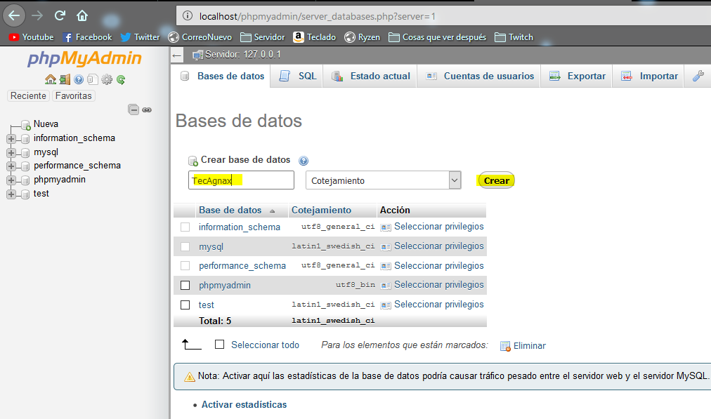 El cuaderno de Agnax Creación de una BD y tabla con XAMPP