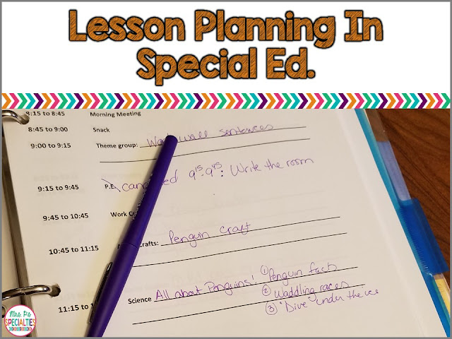 Lesson planning in special education can be challenging. Planning for a classroom with students in multiple grades with variety of needs and skill levels doesn't always fit neatly into a form. Here is an alternate way to plan.