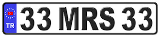 Mersin il isminin kısaltma harflerinden oluşan 33 MRS 33 kodlu Mersin plaka örneği