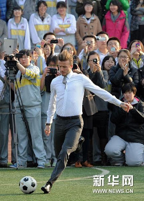 China Sports News: Beckham plays football with students in Beijing