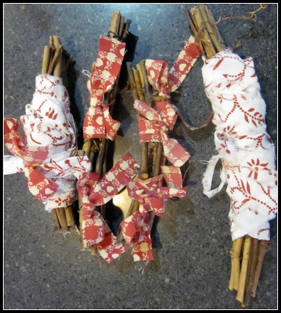 sticks wrapped with recycled fabric