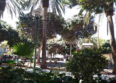 Lateral de la Plaza del Charco, desde el que se pueda apreciar el parque infantil Fotos de la Plaza del Charco, en Puerto de la Cruz