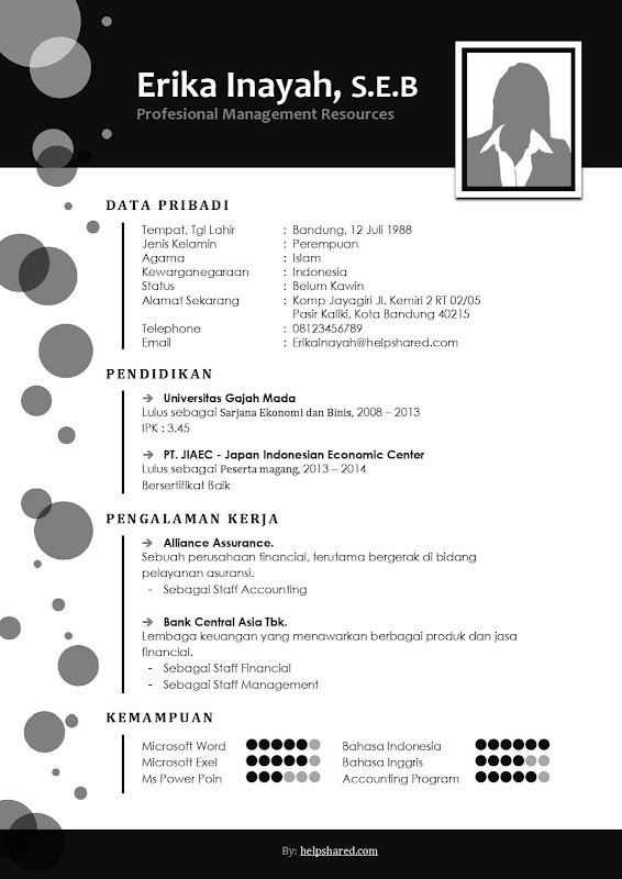 Contoh CV Lamaran Kerja Menarik 7 Hitam Putih contoh cv curriculum vitae