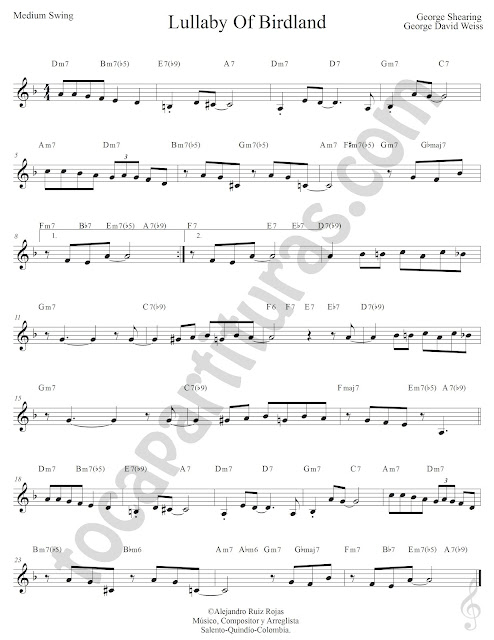 Lullaby of Birdland de George Shearing & Gerorge David Weiss Partitura Fácil con Acordes Lullaby of Birdland Easy Sheet Music with Chords