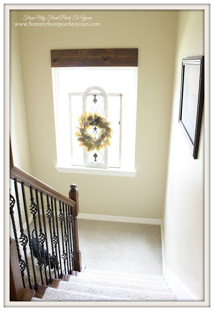 Farmhouse Stair Landing-Window-Vintage-Magnolia Wreath- From My Front Porch To Yours