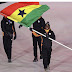 Akwasi Frimpong lifts the flag for Ghana at Winter Olympics opening