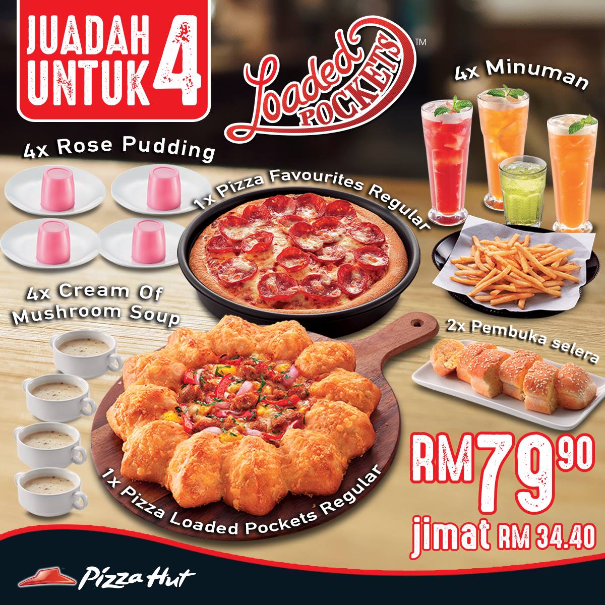 Pizza Hut 2 Regular Pizzas + 2 Garlic Breads + 4 Mushroom Soups + 4 ...