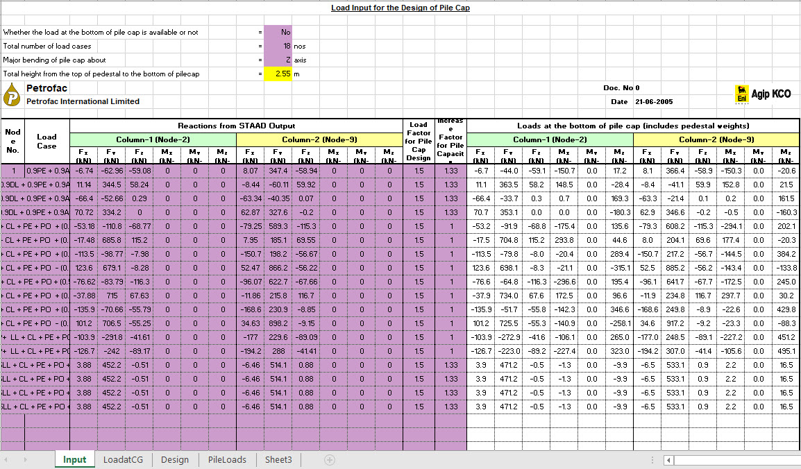 Combined Rectangular Pilecap Design Excel Sheet