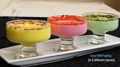 Yummy easy pudding recipes with milk pudding badam almonds pudding pistachios flavored strawberry pudding