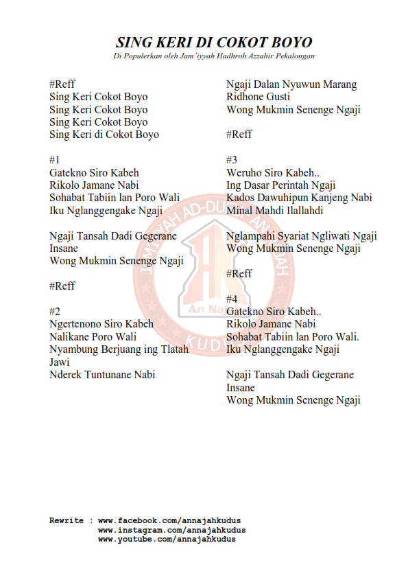 Lirik Sing Keri Di Cokot Boyo An Najah Kudus