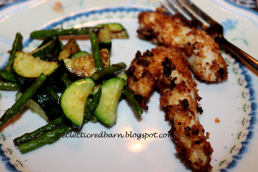 Eclectic Red Barn Low Carb Pork Rind Chicken Tenders with veggies