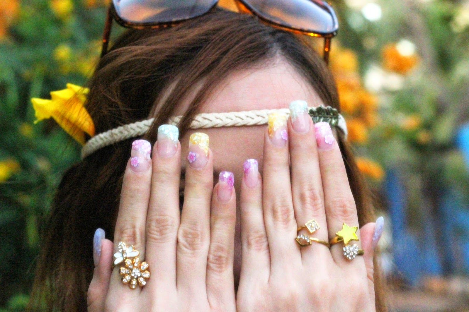 Multi-colour Manicure with charm rings