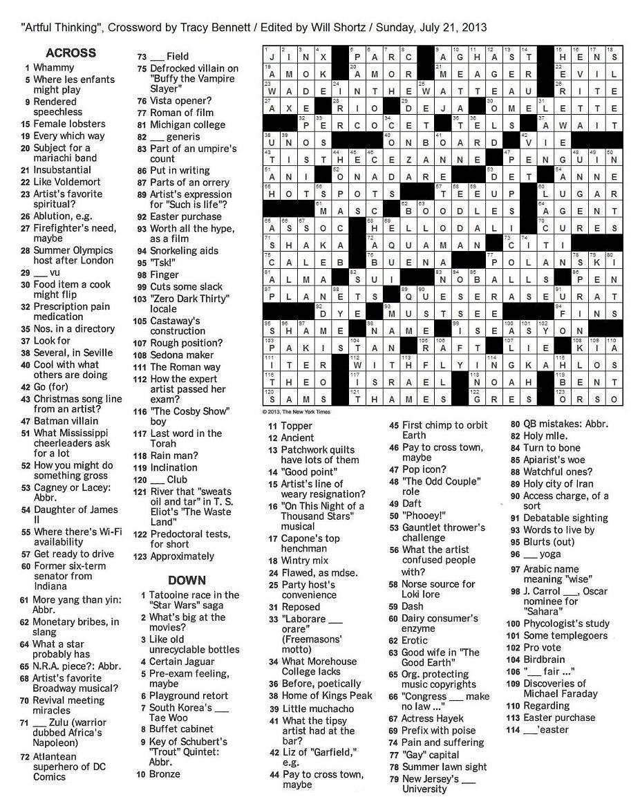 The New York Times Crossword in Gothic: 07.21.13 — Artful Thinking