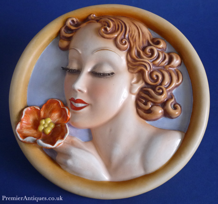 Premier Antiques W. Goebel 'Lady with Flower' Art Deco Wall Plaque FX101