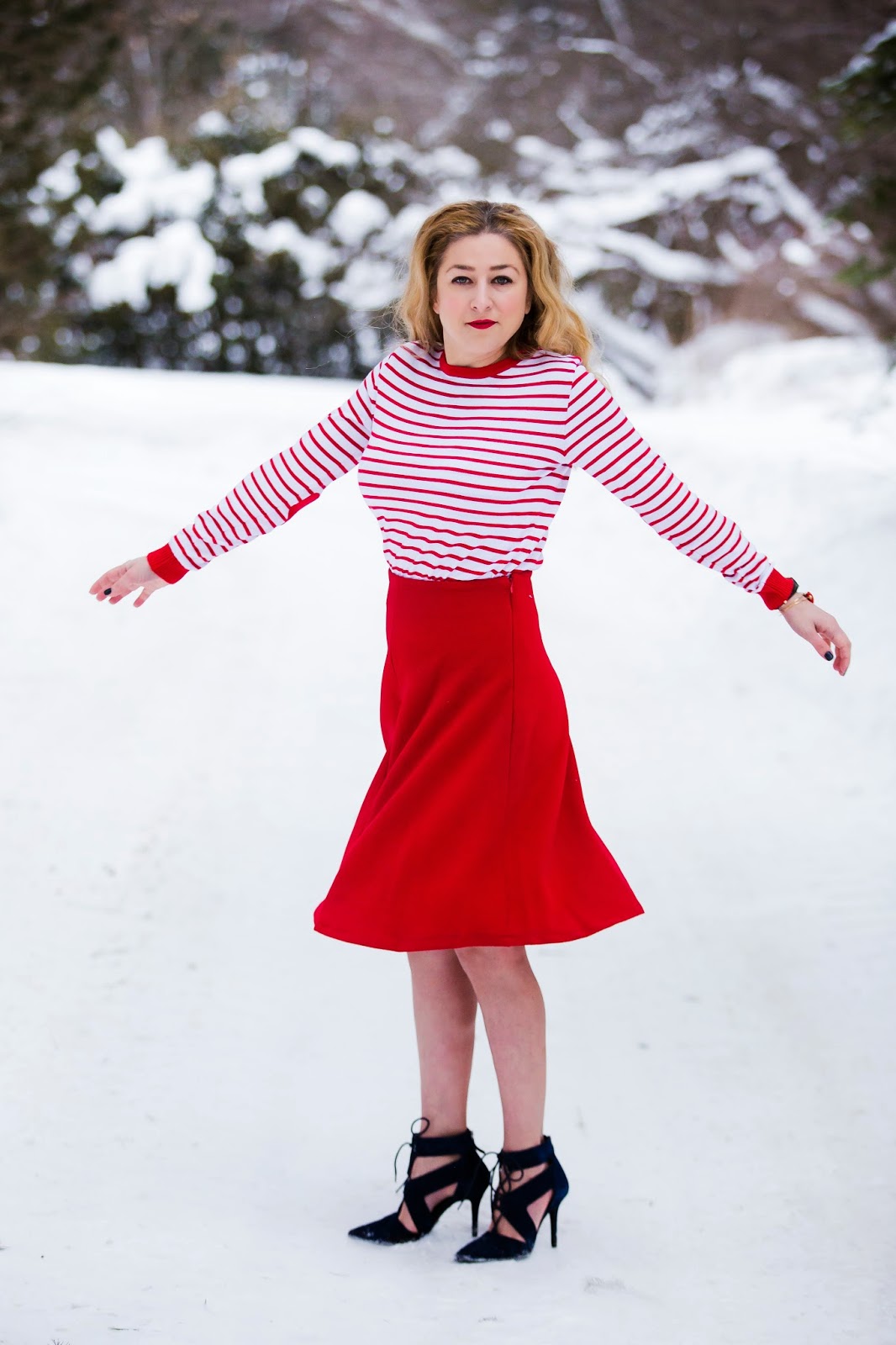 Heart patch sweater, a-line skirt