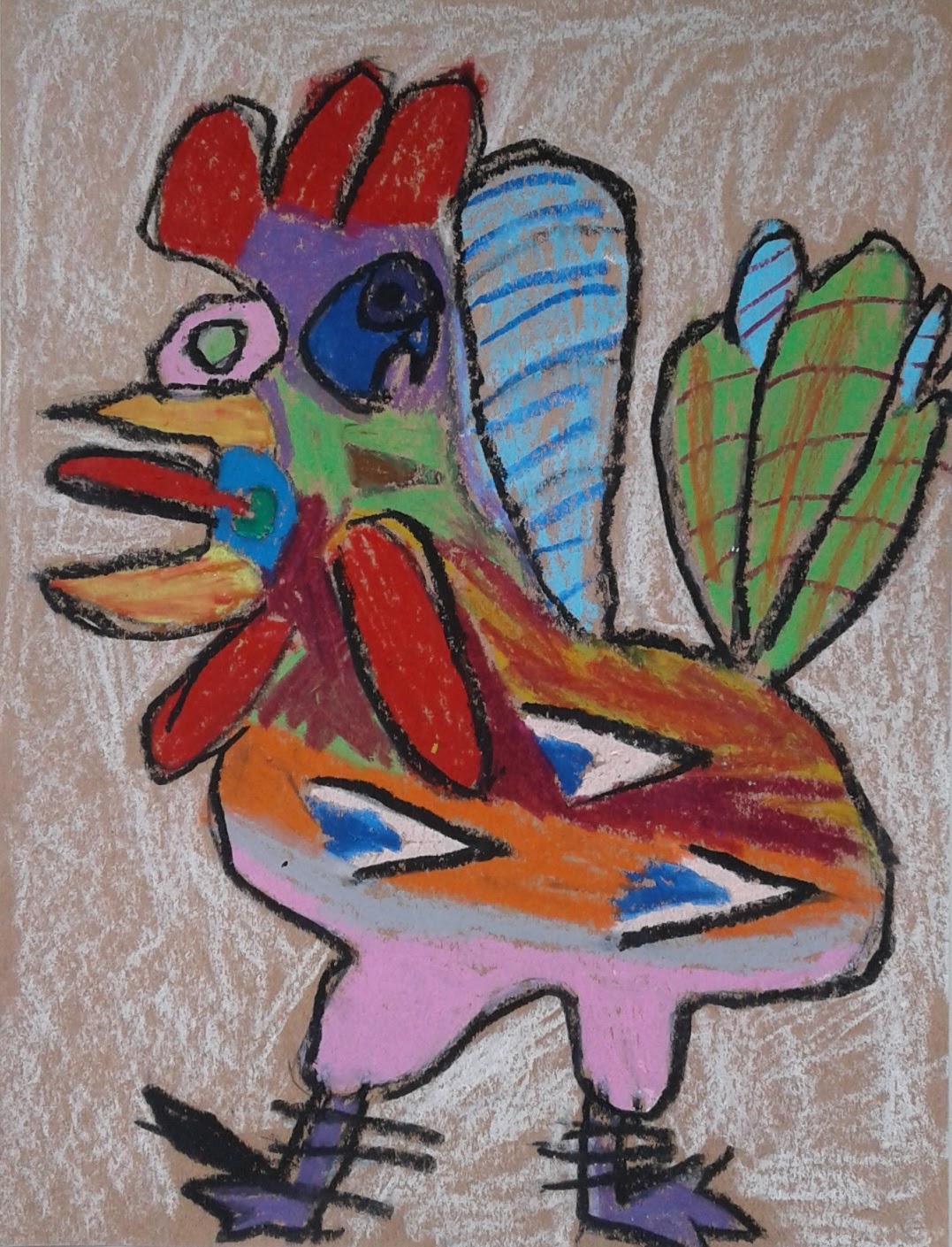 a faithful attempt: Picasso Rooster in Oil Pastel Project